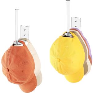 Durmmur 2 Pack Hat Racks for Baseball Caps, Acrylic Hat Organizer, Hat Hooks for Wall, Hat Holder Storage Organizer, Hat Hanger Strong Adhesive/Wall Drilled for Door, Bedroom, Closet (Clear 6 in)