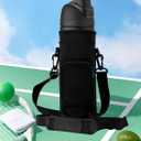 Neoprene Carrier Water Bottle Insulation Sleeve,Waterproof, Anti-Slip, Anti-Scratch Pouch with Shoulder Strap, fit for Owala Insulated Stainless Steel Water Bottle (Black, For 32 oz)