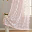 Light Pink Sheer Lace Scalloped Curtains 2 Panel Set for Baby Girls Room - Feminine Flowy Cute Girly Classroom Princess Decor - 54" W x 90" L
