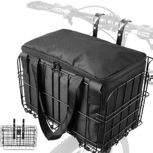 Zacro Bike Basket Front/Rear, Folding Bicycle Basket with Removable Liner Bag, Large Quick Release Design Metal Ebike Basket for Adult Women/Men Carrying Dogs, Pets, Fruit & Grocery