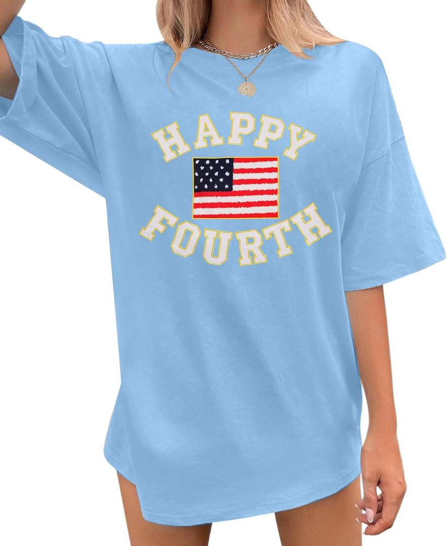 4th of July Shirts Women American Flag Shirts Oversized America 1776 Shirt Casual Patriotic Short Sleeve Tops