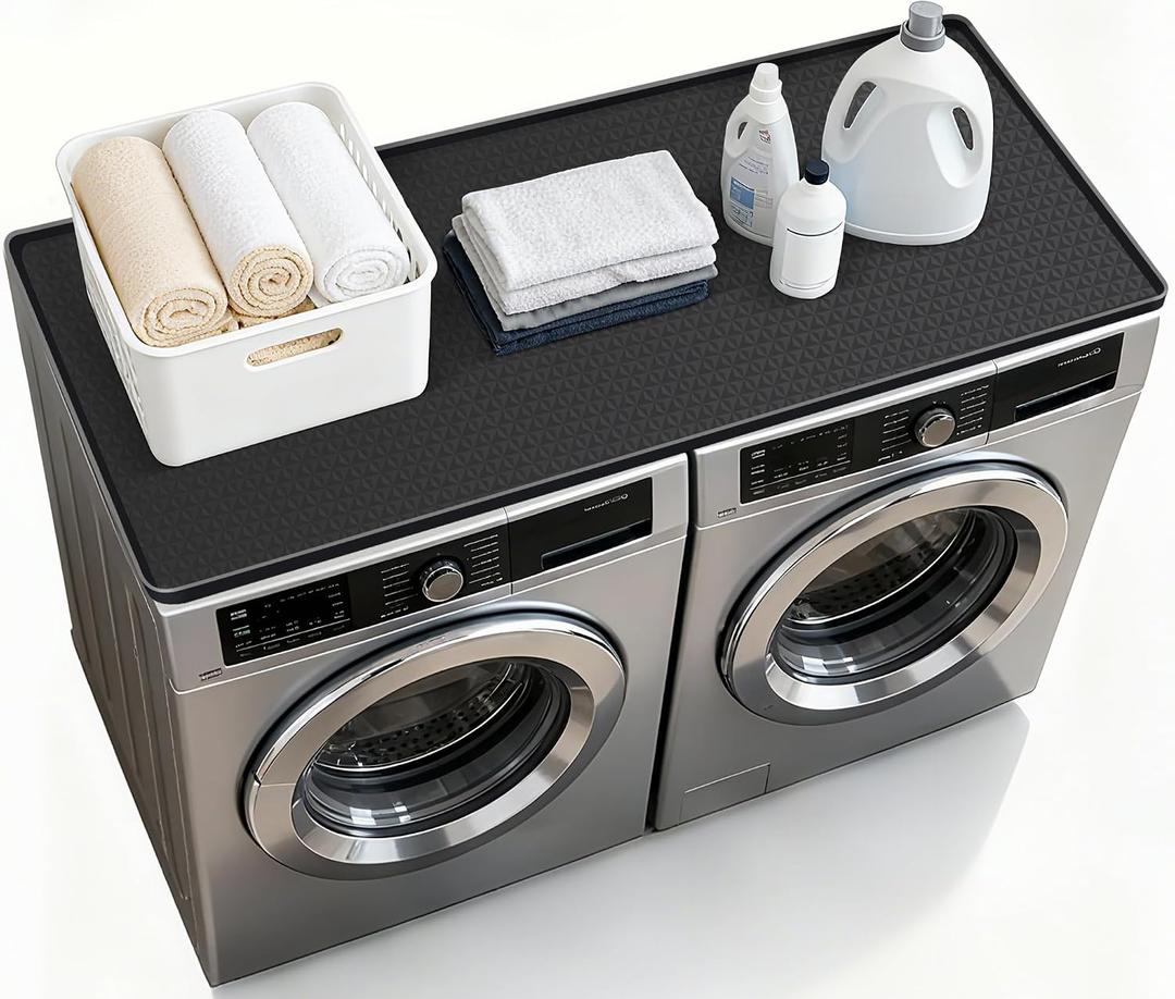 54'' x 27.5'' Washer and Dryer Covers for the Top, Non-slip Silicone Washer Dryer Top Protector for Washing Machine, Waterproof Washer Dryer Countertop for Laundry Kitchen Home (Black)
