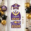1 Set Graduation Paper Door Hangers, Colorful Cap & Gown Printed Decor with You Did It Design, Perfect for Grad Party Decor & Party Favors (Purple 1set)