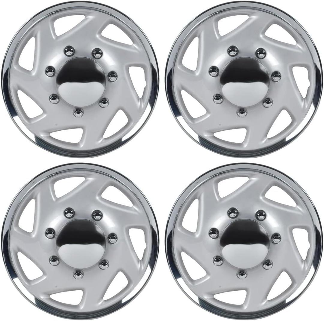 BDK 4-Pack Premium 16" Wheel Rim Cover Hubcaps OEM Style Replacement for Ford E150 E250 E350 Econoline F-150 F-250 F-35 F-250 F-350, Snap On Car Truck SUV Hub Cap - 16 Inch Set