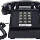 Classic Retro Landline Phone (Mechanical Ringer), Vintage Desk Phone (Hearing Aid Compatible), 2500 Desk Phone,Old Fashion Corded Telephone for Home, Plug and Play, Black