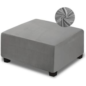 NeColorLife Square Ottoman Cover Velvet Ottoman Slipcover Thick Stretchable Footrest Stool Covers with Elastic Band for Oversized Ottoman (XX-Large Size,Grey)