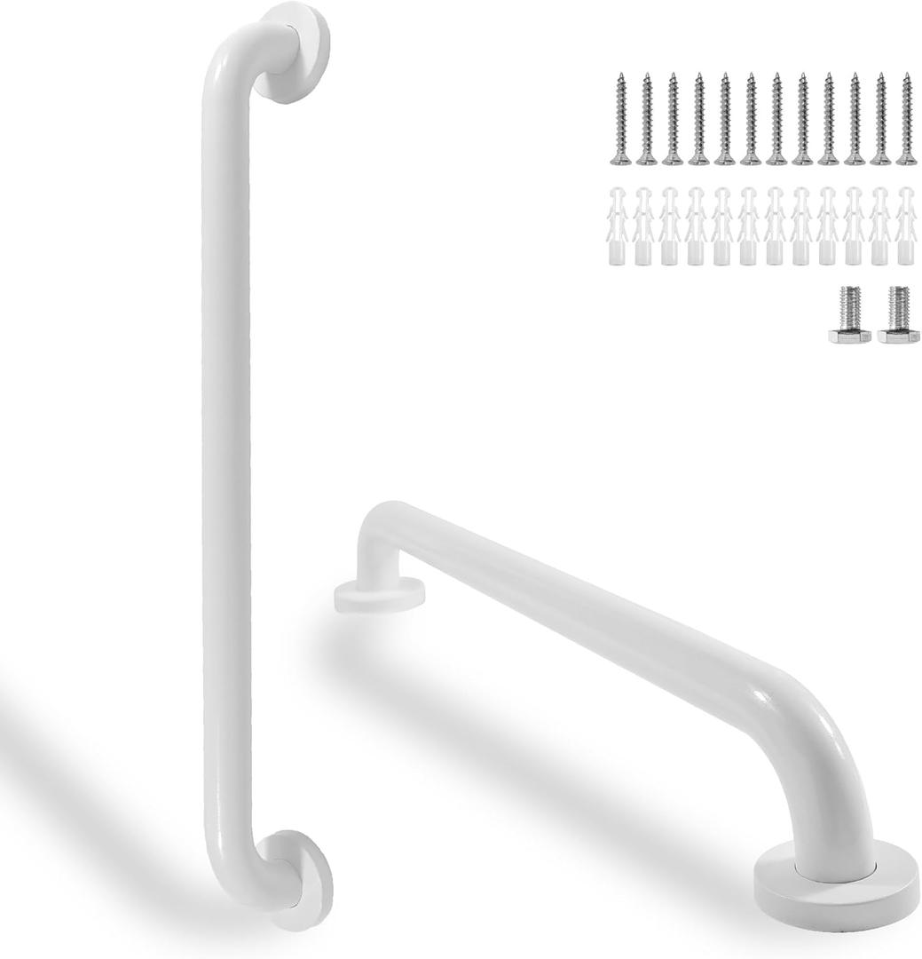 Shower Grab Bar, 2 Pack 24 Inch White Bathroom Safety Bar, 1.25" Diameter 304 Stainless Steel Grab Bars for Bathtubs and Showers, Handicap Shower Grab Bar for Seniors Elderly