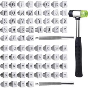 Wonvoc Leather Stamping Tools, 75 Pcs Leather Carving Tools, Letters and Numbers Patterns, Leather Carving Mallet, Leather Carving Kit, Leather Stamping Tools Geometric, Leathercraft Stamping Tools
