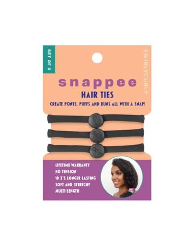 Snap Hair Ties for Thick, Natural, Curly Hair | No Slip, No Tension Pro Hair Tie | Strong Ponytail Holder (2 Pack, Black)