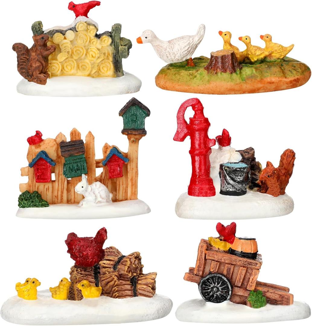 Jetec 6 Pcs Christmas Village Figurine Accessories Set Mini Miniature Christmas Retro Village Farmhouse Decor Figurines Chick Duckling for Bedroom Dormitory Home Miniature Xmas Rural Street Decoration