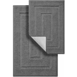 GRANNY SAYS Bathroom Rugs Sets 2 Piece, Super Soft Absorbent Microfiber Bath Mats for Bathroom Non Slip Washable, Bath Rugs Set for Shower Tub Toilet Decor (Deep Grey, 16" x 24" + 20" x 32")