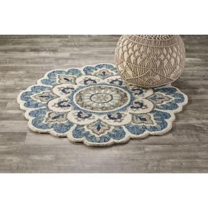 LR Home 6ft Round Indoor Wool Area Rug for Home Decor | Rugs for Living Room, Bedroom, Playroom, Entryway, Office | Hand Woven Modern Farmhouse Large Boho Area Rug for Room Decor | Ivory/Teal