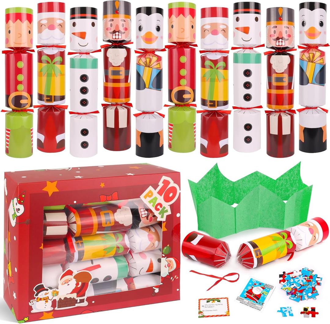 10 Pack Christmas Party Favor Non-Snap Christmas Table Favor with Party Hats Joke Little Gifts Inside for Kids Adults, Xmas Table Decorations Holiday Party Favor Xmas Dinner Traditions Supplies