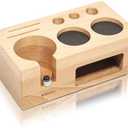 KHAVA Espresso Tamping Station | Wooden Coffee Tamper Station 58 mm | Espresso Organizer & Portafilter Holder | Coffee Station Organizer for Countertop | Espresso Accessories for Coffee Bar, Natural