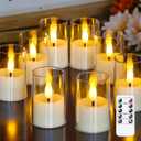 Yeelida 8pcs Battery Operated 1.7" x2.5" Clear Acrylic Remote LED Tea Lights, Flameless 2/4/6/8h Timer Fake Ivory Bulk Votive Candles with Batteries, Flickering Warm Light Pure Plastic Tealights