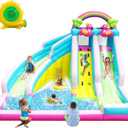 Inflatable Water Slide, 6 in 1 Blow Up Water Park Aged 3-10, Flamingo Style Water Bounce House with Double Long Slides, Splash Pool, 580W Blower Waterslide for Kids and Adults Backyard