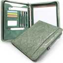 Embossed Faux Leather Zippered Padfolio with 3 Ring Binder, Executive Portfolio Organizer Binder for Women, Fits 13.9" Laptop/Tablet, Refillable Writing Pad Pocket, Green