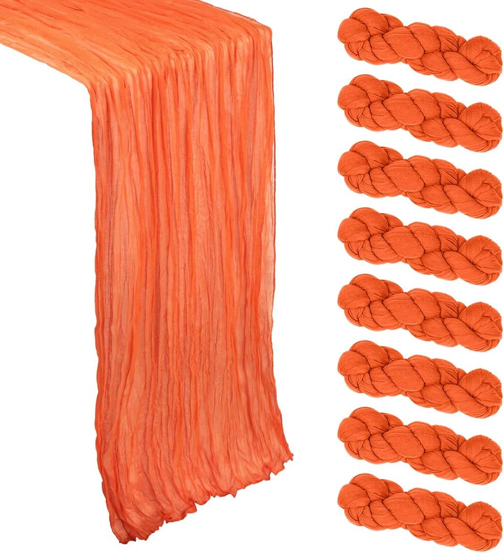 8 Pack Orange Cheesecloth Table Runner 10Ft Gauze Cheese Cloth Table Runner 120 Inch Boho Sheer Rustic Fabric for Party Decor Baby Shower Wedding Holiday Decorations