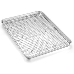Baking Sheet with Wire Rack Set (1 Pan+1 Rack), Homikit 16" x 12" Stainless Steel Cookie Bacon Pan for Oven, Nonstick Jelly Roll Pan Baking Tray with Grid Cooling Rack for Cook Roast, Dishwasher Safe