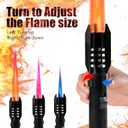 Camping Lighter, Torch Lighter, Straight Flame Bright Fire Refillable Windproof Adjustable Color with Safety Lock for Campfires Kitchen Hiking Candles Fireplace BBQ Outdoor Essentials (Black)