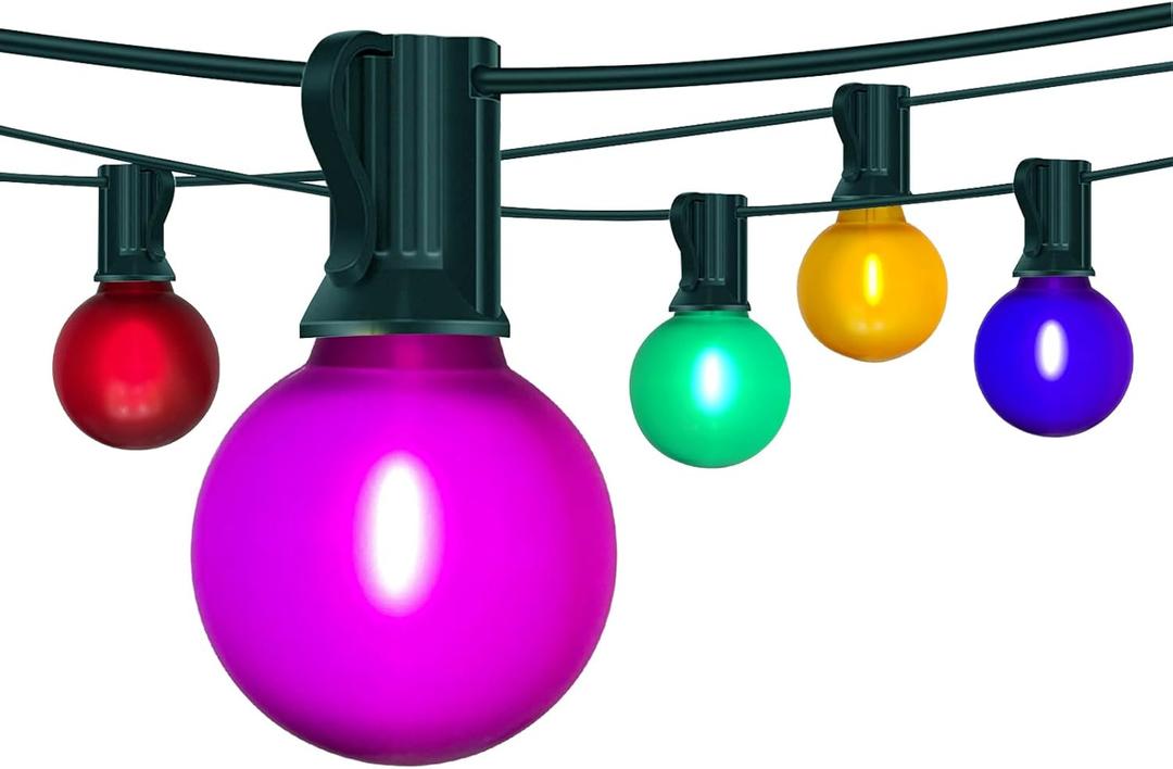 G40 Globe String lights,Frosted Multicolor LED Christmas Lights with 27 Shatterproof LED Bulbs, Hanging Christmas Tree Lights for Indoor Outdoor Holiday Party Backyard Christmas Decoration, Green Wire (50FT)