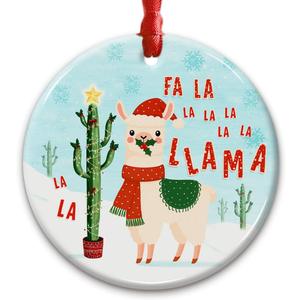 Funny Llama Ornament with Santa Hat - FA La La Llama Ceramic Christmas Ornament, Farm Animal Decoration, Llama Gifts for Women, Animal Lovers, Xmas Tree Ornament
