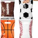 100 Pcs Football Sports Party Favor Bags Soccer Candy Gift Plastic Goodie Treat Bags Bulk with Handles for Baseball Basketball Theme Event Gift Bag Birthday Supplies Decorations