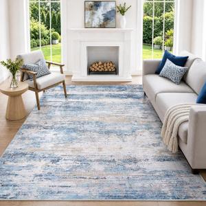 6x9 Washable Area Rug Modern Abstract for Living Room Bedroom Blue Soft Indoor Carpet,Anti-skid Backing,Water Repellent,Non-shedding