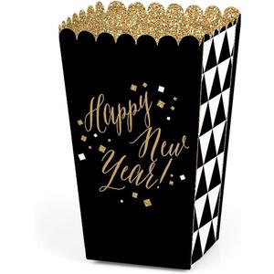 New Year's Eve Popcorn Boxes - Black & Gold Party Treat Boxes - 12 Ct
Treat Box for Snacks, Candy, Small Party Favors, New Years Eve Party Supplies, Heavy-duty Cardstock, USA-made