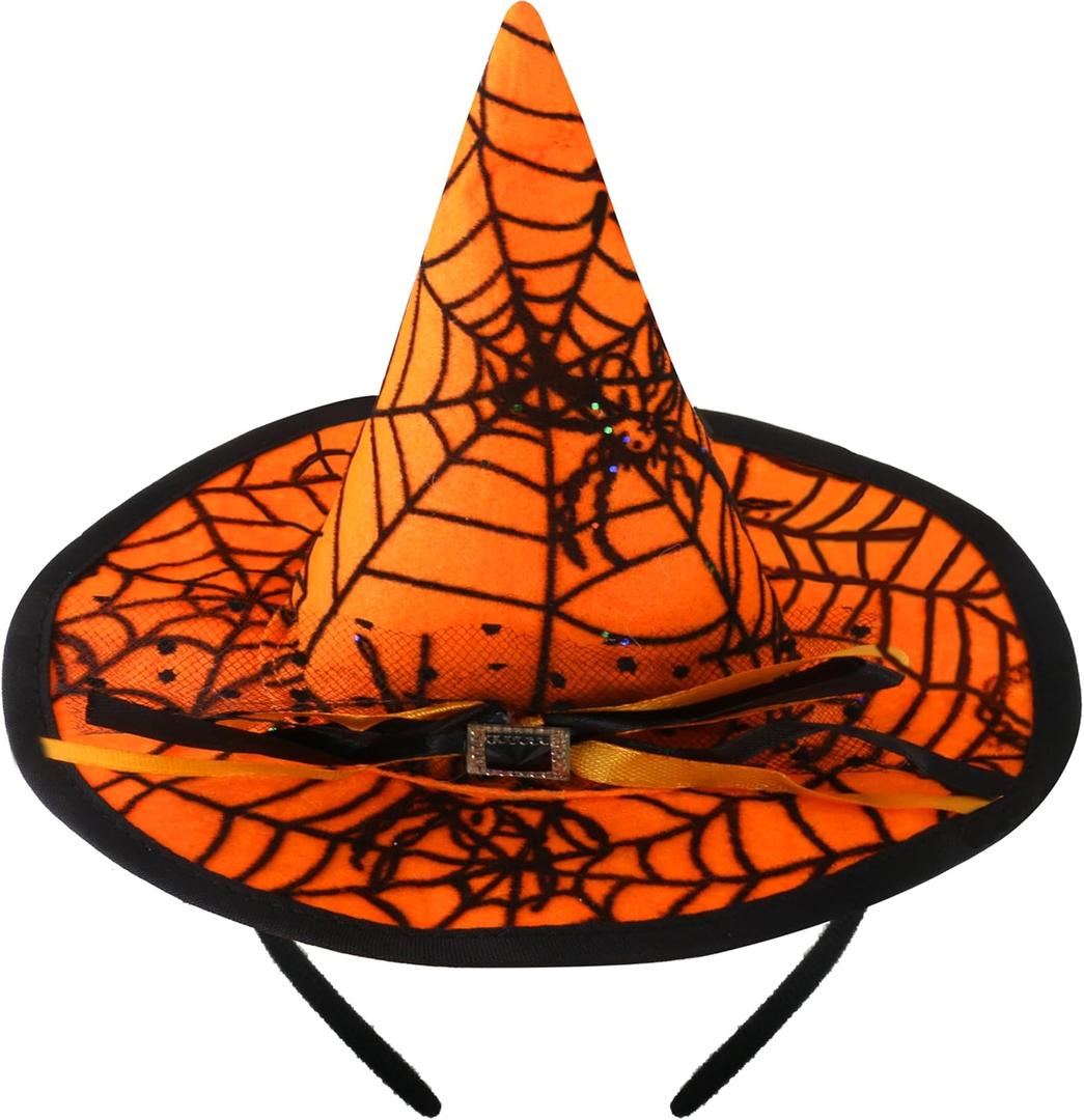 3 x Witch Hat Headband for Women, Halloween Headbands for Kids, Cute Orange Spiderweb Witch Costume Accessories, Small Hat Headpiece for Girls Trick or Treat
