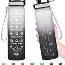 Enerbone Water Bottle, Leakproof BPA & Toxic Free, Motivational Water Bottle with Times to Drink and Straw, Fitness Sports Water Bottle with Strap for Office, Gym, Outdoor Sports