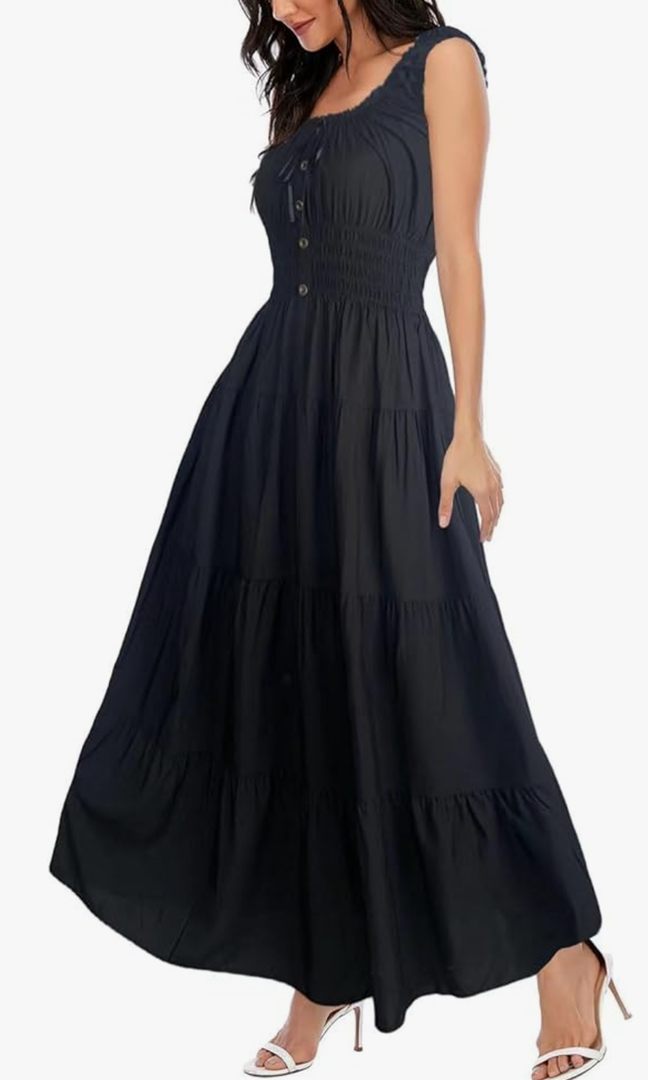 OSTOO Women's 2025 Summer Boho Floral Print Tiered Casual Flowy Long Maxi Dress XL, Black 