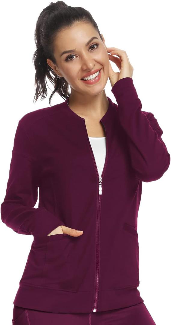 JEYONG Women's Zip Front Warm-Up Jacket (Wine Red)