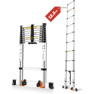 Saker Aluminum Telescoping Extension Ladder, 12.5FT Collapsible Retraction, Lightweight, 330LBS Load Capacity, Portable Multi-Purpose Ladder for Home and Work