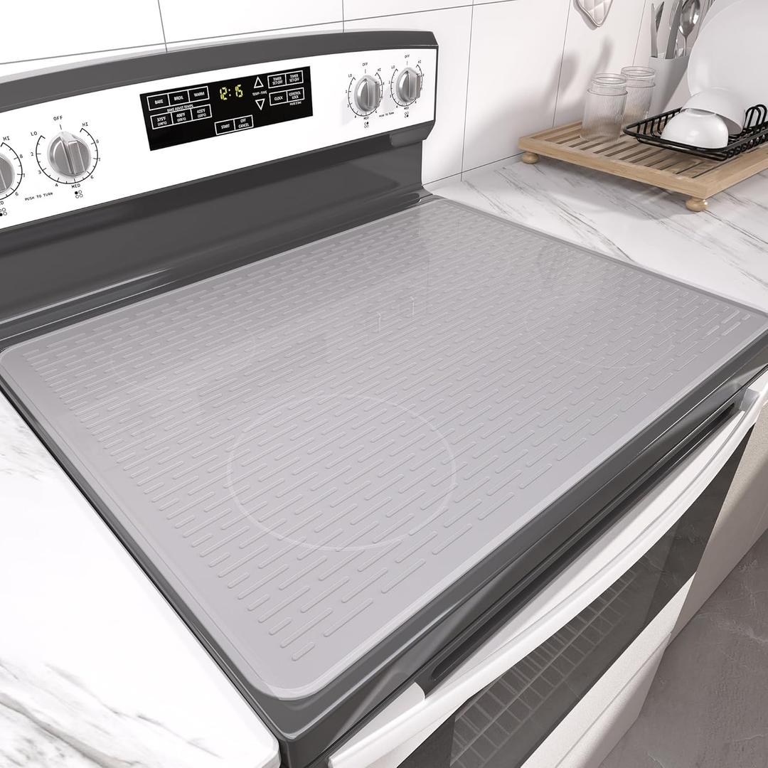 Stove Top Cover for Electric Stove- Range Covers for Electric Stove,Silicone XXL Dish Drying Mat, Glass Cooktop Covers, Flat RV Range top Mats (Hyaline, 28"x20")