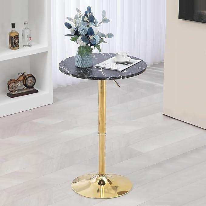 RUN.SE Round Bar Table, 24" Adjustable Cocktail Bar Table Modern Bistro Pub Table for Home Bar, Small Dining Room, Living Room, Black Top & Gold Base