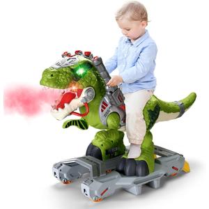 Dinosaur Ride On Toy Cars for Kids, Toddler Electric Ride On Toys with Music, Light & Smoke, Preschool Kids Scooter Foot-to-Floor Walker Indoor Outdoor,Birthday Easter Gifts for Boys Age 3 4 5, Small