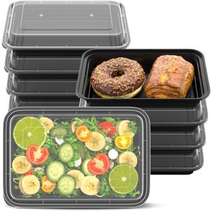 28oz Meal Prep Containers [50-Pack], Reusable Bento Box with Easy-Snap Leakproof Lids - Microwave, Dishwasher & Freezer Safe Food Storage, BPA-Free Plastic Lunch Containers (Black)