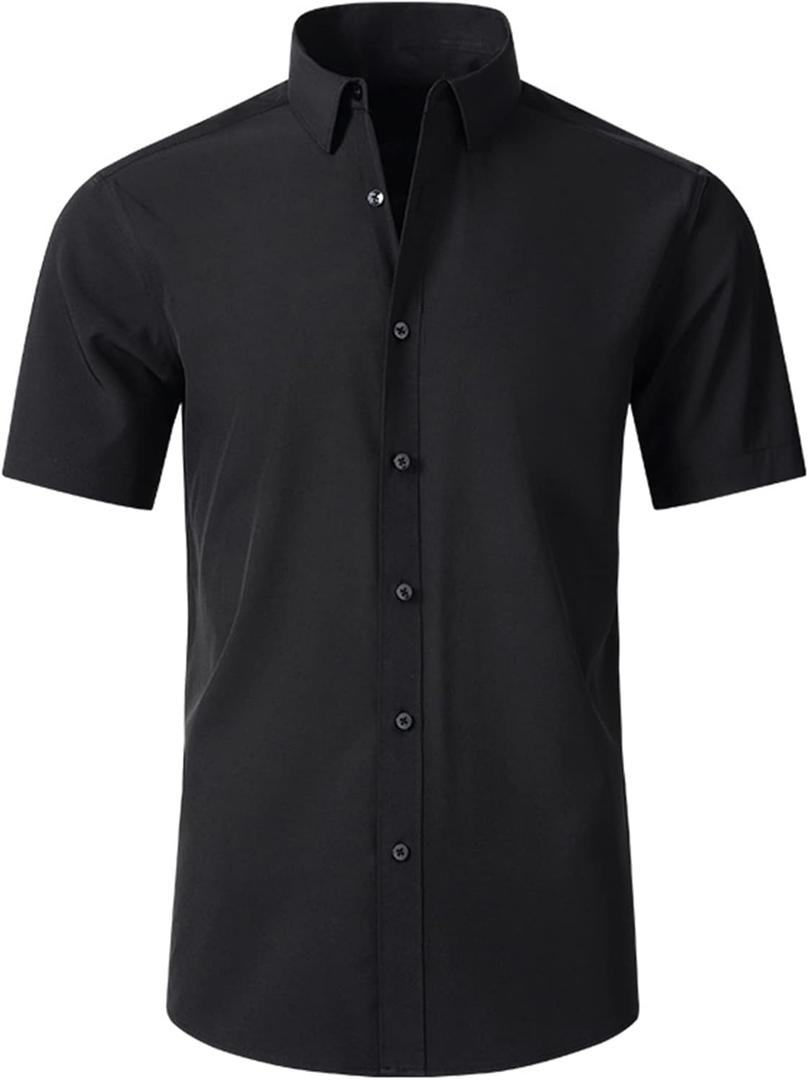 SAMERM Mens Dress Shirt Wrinkle Free Moisture Wicking 4-Way High Stretch Super Soft Casual Button Down Shirts (XX-Large, Black Short Sleeve Shirt)