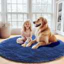 ONASAR Navy Blue Round Area Rug 4ft, Soft Bedroom Circle Rugs Floor Mat for Kids Girls Boys Teen Room, Fluffy Plush Shaggy Carpet for Baby Nursery Living Room Playroom Dorm Home Decor
