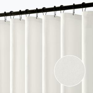 ANRODUO White Long Linen Shower Curtain, 96 Inch Fabric Shower Curtain with 12 Metal Hooks, Waterproof Heavy Duty Polyester, Button Hole Design, Machine Washable for Bathroom Hotel, W72xL96