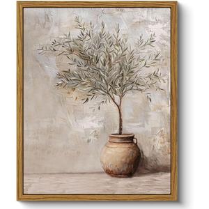 ARPEOTCY Vintage Framed Botanical Wall Art, Bedroom Bathroom Rustic Farmhouse Art Decor, Olive Tree in Vessel Canvas Print Retro Paintings, Home Neutral Antique Decor, 8x10 Inch