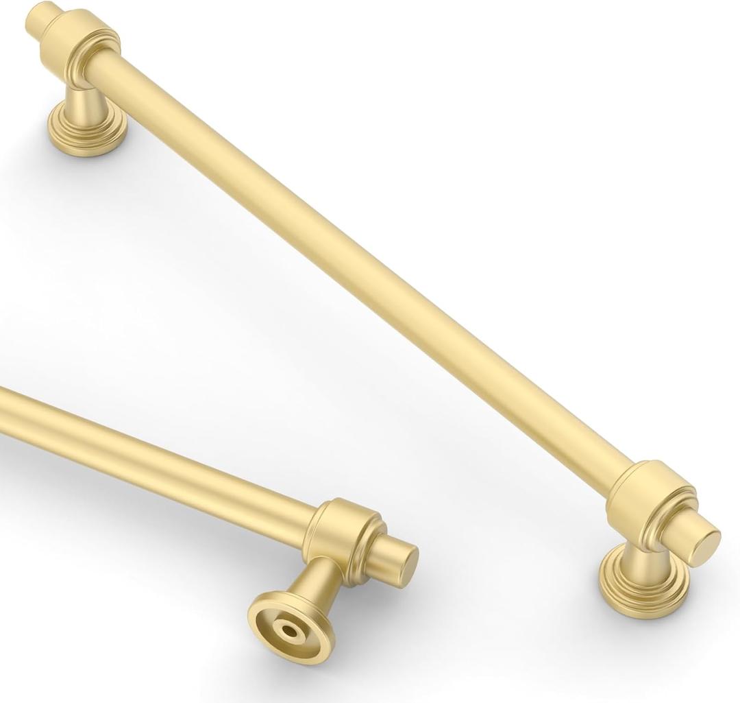 Asidrama 10 Pack 10 Inch(254mm) Brushed Gold Kitchen Cabinet Handles, Cabinet Pulls Kitchen Cabinet Hardware for Cupboard Drawer Pulls (10" Hole Center)