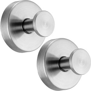 Suction Cup Hooks No Drill Stainless Steel Shower Hooks Towel Hook Heavy Duty on Smooth and Non-Porous Surfaces in Bathrooms Kitchen Bedroom (2, Brushed Nickel)