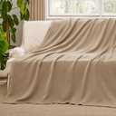 Bedsure GentleSoft 100% Cotton Blanket Twin XL Size for Bed - Breathable and Lightweight, Soft Cozy Textured Herringbone Woven Summer Blanket for College Dorm, Light Brown, 66x90 inches