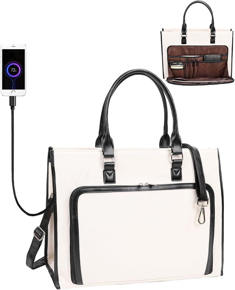 Laptop Tote Bag for Women 17 Inch, Teacher Work Bag with Compartments Business Laptop Bag With USB Port & 15 Pockets Travel Professional Computer Bag Office Work Organized Bag with Shoulder Straps 