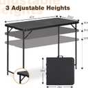 4ft Folding Table with Adjustable Height, 3-Level Foldable Table with HDPE Top & Steel Legs, Portable 4 Foot Folding Table for Picnic, Party, Craft, Indoor Outdoor Use, Black