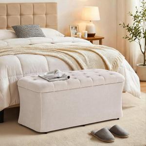 ONBRILL Storage Ottoman Bench, End of Bed Bench, 39.8 x 18.1 x 17.7 Inches Pouf Ottoman Foot Rest, Storage Benches Chest for Bedroom Entryway Living Room, Max 330 lbs, Beige, 39.76 x 18.11 x 17.72 inches