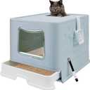 XL Foldable Cat Litter Box with Lid - Jumbo Enclosed Potty - Top Entry Anti-Splashing Toilet - Includes Scoop & 2-in-1 Cleaning Brush (Blue)