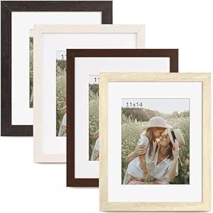Momentworth 11x14 Picture Frame with Mat for 8x10 Set of 4, Multicolour Wood Grain 11 x 14 Gallery Wall Picture Frames for Wall Mounting(4 Pack, Multicolour)